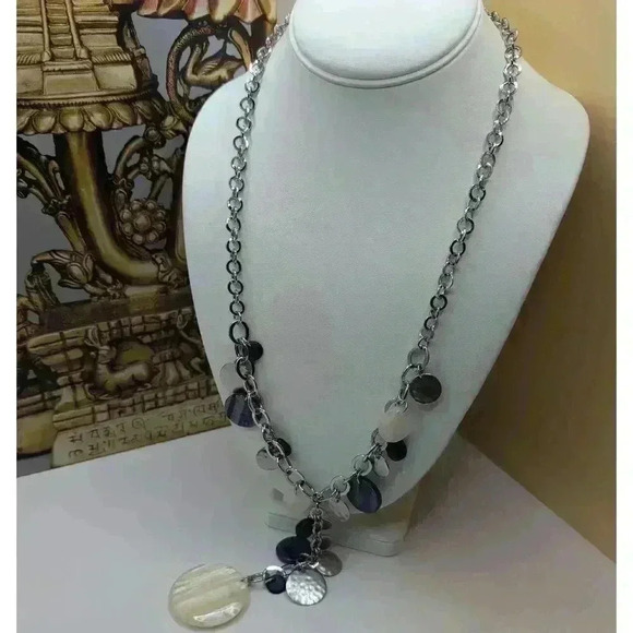 Chicos Blue Silver Pendant Chain Multiple Charms Necklace Womens - Picture 1 of 7